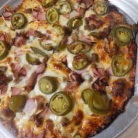 El Diablo · Spicy hot sausage, hamburger, Canadian bacon, jalapeno pepperoni's, jalapeno's and ghost pep...