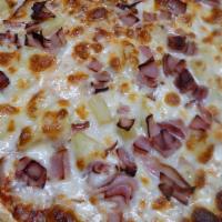 Hawaiian Pizza · Loaded with mozzarella cheese, pineapple and Canadian bacon.