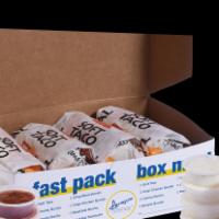 Bacon Breakfast Burrito Fast Pack · Eight Breakfast Burritos served with 8 Spicy Salsas and 8 FREE Amigos Famous Ranch.