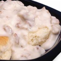 Biscuits & Gravy Combo Meal · One golden buttermilk biscuit cut in half and covered with country-style sausage gravy.