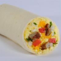 Breakfast Burrito Combo Meal · Diced sausage, crumbled bacon, chorizo sausage, or marinated steak with scrambled eggs, ched...
