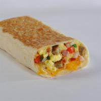Quesadilla Burrito Combo Meal · Diced sausage, crumbled bacon, three meat  with scrambled eggs, pepper jack cheese, cheddar ...