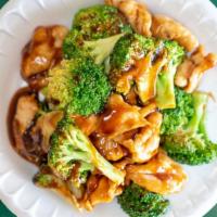 Chicken With Broccoli · Served with pork fried rice or regular lo mein.