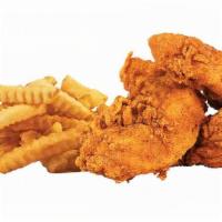 Box 12 //  3 Pc. Chicken Fingers · 3 Hand Breaded Chicken Fingers and fries + 1 Sauce of YOUR Choice