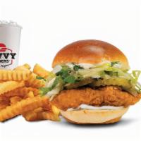 Homestyle Fried Chicken Savvy Sack · Our Homestyle Fried Chicken Slider, Seasoned Pickles, Lettuce + Mayo 

Add A Drink For $0.99
