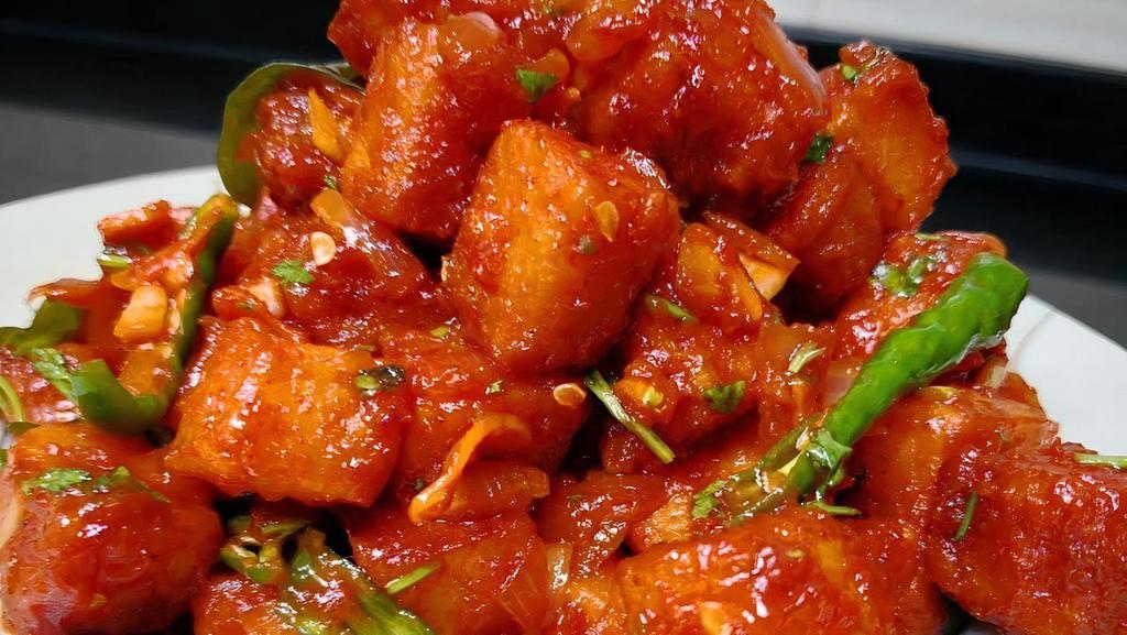 Paneer 65 · Indo- Chinese appetizer made with paneer, flour, yogurt, curry leaves and spices