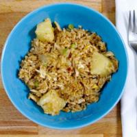 Kow Pad Pineapple · Gluten-free. Fried rice with pineapple, tomatoes, onions and egg.