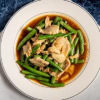 Pad Prik Khing · Gluten-free and spicy dish. Stir-fried string beans in curry sauce.