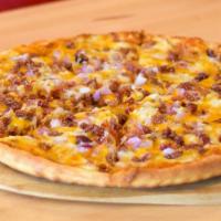 Bbq Chicken With Bacon (Medium - 8 Slices) · Bbq sauce, mozzarella and cheddar, chicken, bacon, red onion.