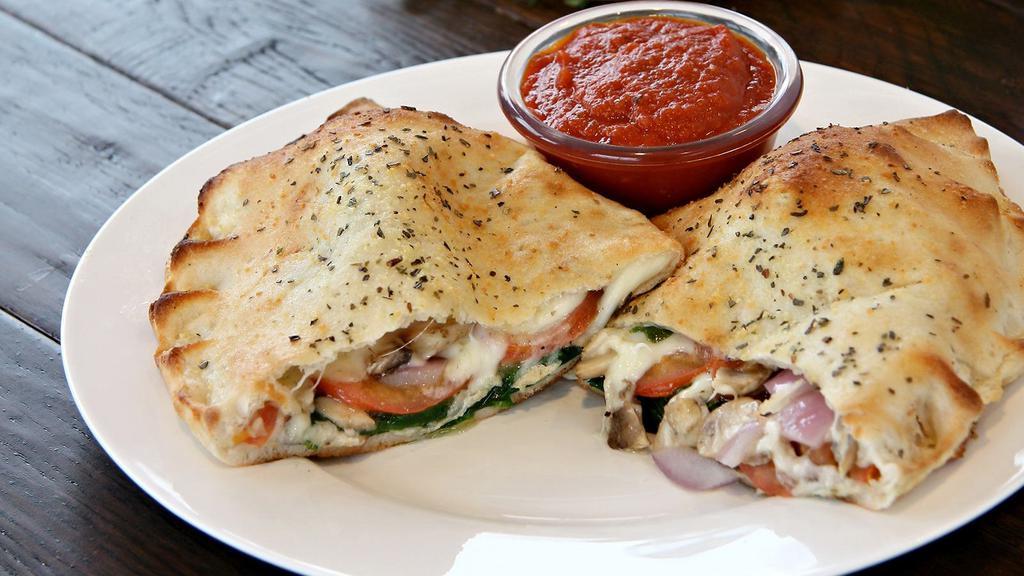 Create Your Own Calzone · Choose up to five toppings. The first two toppings are included in the price. Each additional topping after two cost $0.79. If only one topping is chosen it will be dressed as a double portion.