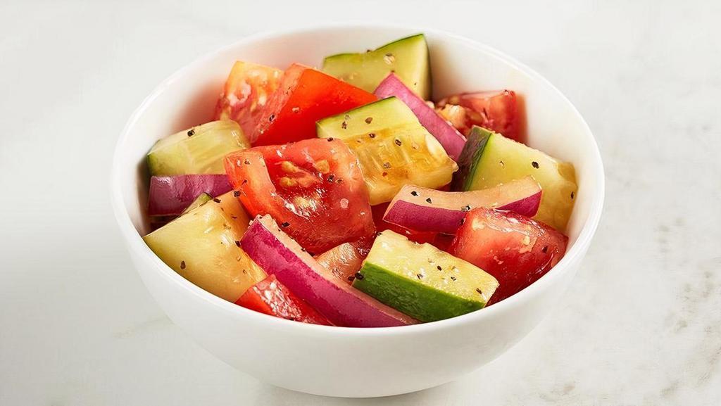Tomato & Cucumber Salad · A blend of tomatoes and cucumbers with sliced red onions and mixed with balsamic vinaigrette