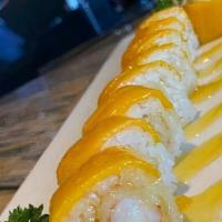 Mango Crunch Roll (10 Pc) · Fried shrimp, fresh mango, avocado. Topped with kani kama dressed with eel sauce, spicy sauc...