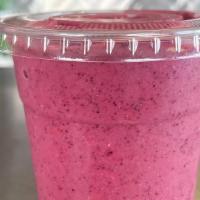 Mixed Berry Smoothie · Raspberry, blueberry, strawberry, banana, hemp milk, flax seeds.
