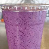 Blueberry Recovery Smoothie · Blueberry, banana, avocado, hemp milk, vegan protein powder, almond butter.