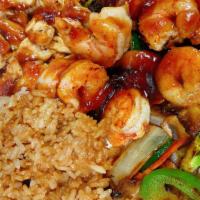 Chicken And Shrimp Hibachi · Served with mixed vegetables, and fried rice.