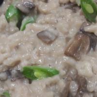 Mushroom & Haricot Vert Rissoto · The risotto is made with Arborio rice, heavy cream, grated parmesan, marinated mushrooms, ha...