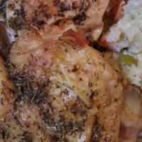 Herb Roasted Chicken W/ Cauliflower Rice Pilaf · On the healthier side...is my Herb Roasted Chicken. Whole chicken spatchcock, marinated in c...