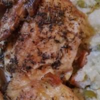 Herb Roasted Chicken W/  Mashed Potatoes · On the healthier side...is my Herb Roasted Chicken. Whole chicken spatchcock, marinated in c...