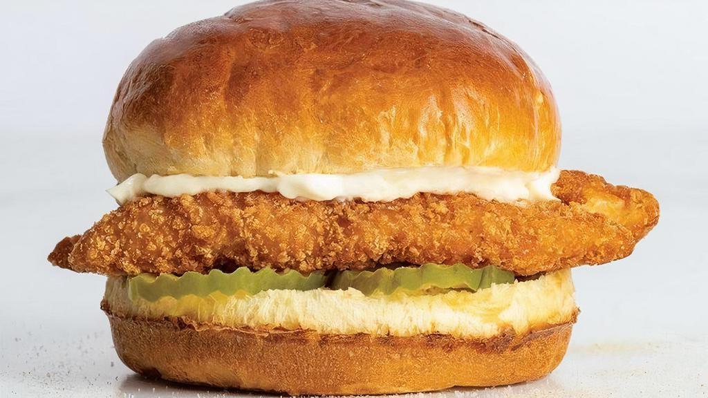 Cluckin Chicken Sandwich · Check out the NEW Chicken Tender Sandwich! Two crispy chicken tenders topped with pickles & mayo on a toasted brioche bun..