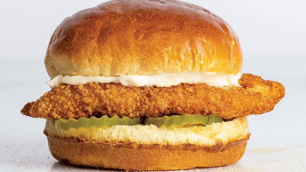 Cluckin Chicken Tender Sandwich · Check out the NEW Chicken Tender Sandwich! Two crispy chicken tenders topped with pickles & mayo on a toasted brioche bun..