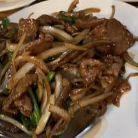Mongolian Beef · Beef green onion and onion cooked with house sauce.