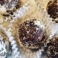 Raw Energy Bites (5 Pieces) · Dates, almonds, hemp seeds, cacao, goji berries