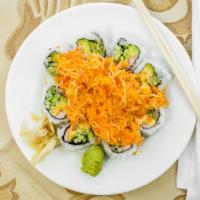 Volcano Roll · California roll top w/ baked crabmeat, shrimp, scallop and mix with tobiko.