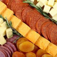 Charcuterie Tray - Hava' Cheddar Sampler · Black Creek Yellow Cheddar, Open Nature White Cheddar, Dill Havarti, dried apricots, Margher...