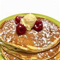 Lemon Raspberry Pancakes · Celebrate Spring with a tall stack of three made-from-scratch Raspberry pancakes with baked ...