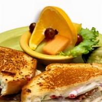 Bacon Raspberry Grilled Cheese · Sliced chicken, bacon, granny-smith apple, raspberry cream cheese, and muenster on grilled s...