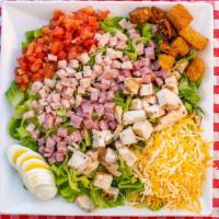 Chef Salad · Romaine, ham, turkey, grilled chicken, shredded Monterey Jack cheese, hard-boiled egg, tomat...