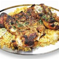 Grilled Chicken · Fresh half chicken seasoned with special mix seasoning, served with rice.