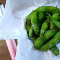 Edamame · Lightly salted soybeans served in the pod. Vegan, gluten-free.