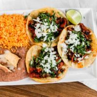 Taco Dinner · Most Popular. Three pieces. Includes rice and beans.