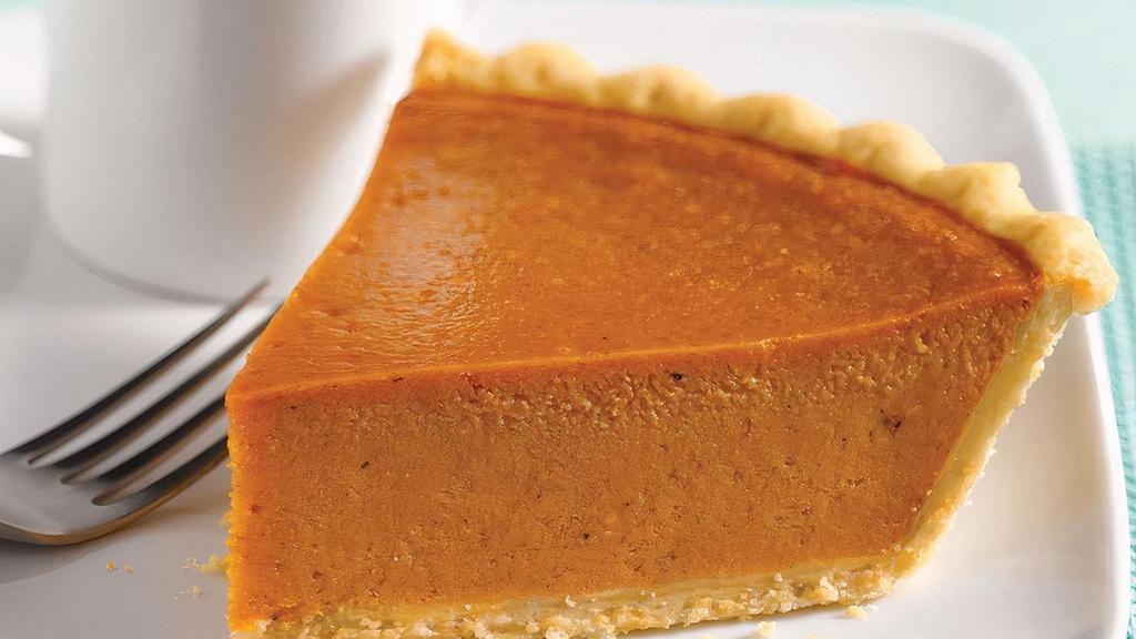 Classic Pumpkin Pie Slice · An award-winning and traditional treat made with real pumpkin custard spiced to perfection with Saigon cinnamon, ginger and nutmeg, baked inside our award-winning pastry crust.