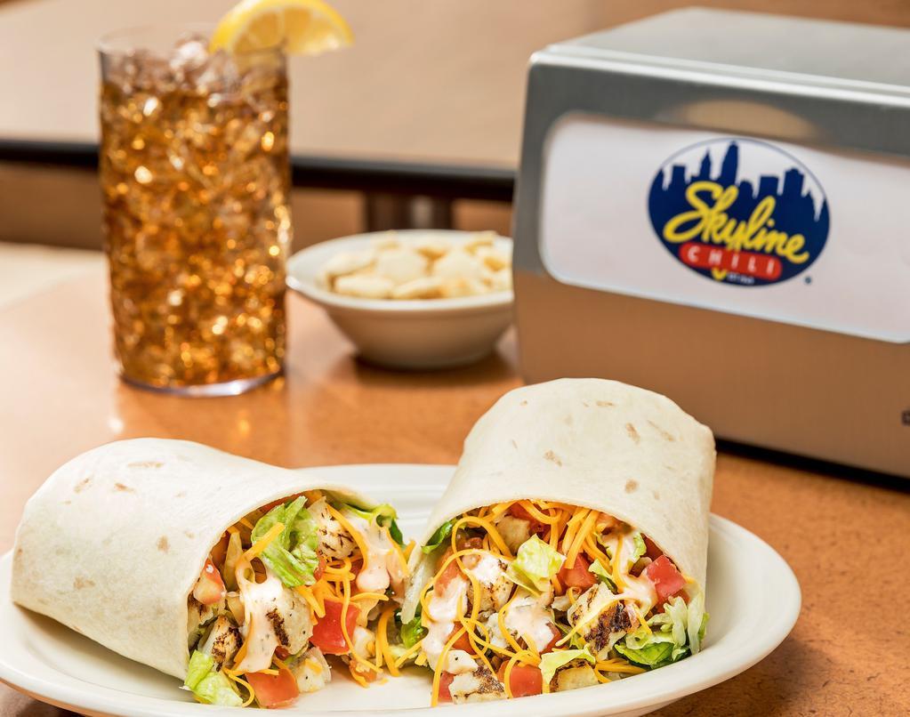 Classic Chicken · Delicious diced chicken breast, lettuce, tomatoes, shredded cheddar cheese and Chili Ranch dressing.