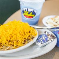 Kids 3-Way · Our signature dish steaming spaghetti, covered with our original secret recipe chili and top...