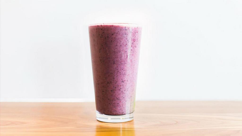 Purple Rain · Vegan and gluten-free. Banana, blueberries, strawberries, apple, and unflavored pea protein. 310 cal.