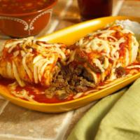 Suizo Burrito · Choice of meat or vegetarian style topped with melted cheese and ranchero sauce.