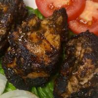 Grilled Jerk Chicken (Halal) · Comes with fries (2 leg quarters). Dips: spicy sauce or mild sauce.