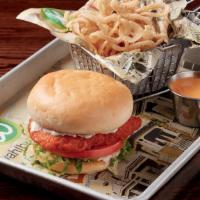 Buffalo Chicken Sandwich · 760 cal. breaded chicken tossed in buffalo sauce & topped with blue cheese sauce, tomato & l...