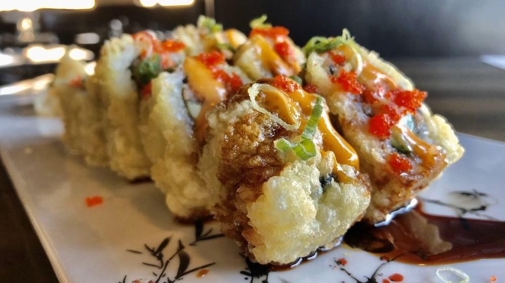 Bmw Roll (8 Pc) · Spicy tuna, avocado inside flash fried. Topped with tobiko, eel sauce scallion and spicy aioli.