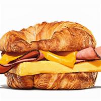 Ham, Egg & Cheese Croissan'Wich · Black Forest ham, fluffy eggs, and melted American cheese on a toasted croissant.