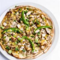 Aladdin'S Chicken Pitza · Honey Dijon dressing and our homemade Garlic Sauce topped with chopped grilled chicken tende...