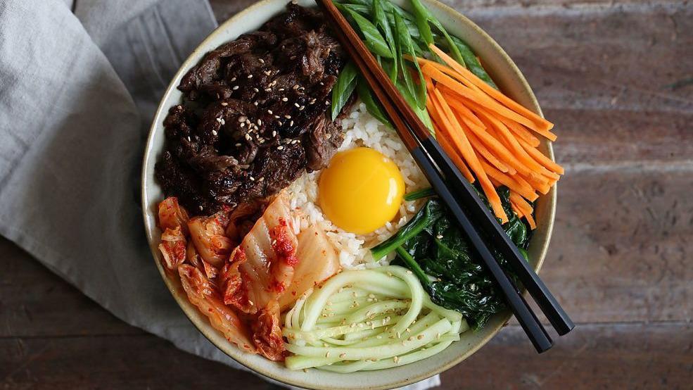 Bibimbap · Assorted veggies on rice topped with fried egg. Mix it up with our homemade gochujang sauce. Choose beef, chicken, pork, or tofu.