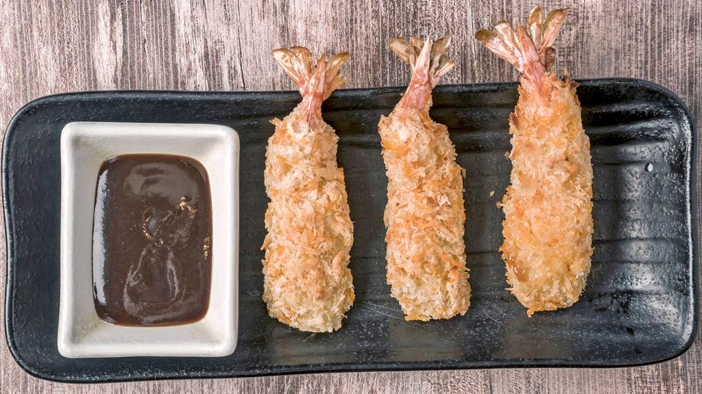 Shrimp Tempura (3) · Lightly battered shrimp tempura served with tangy fruity sauce.