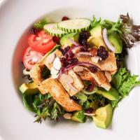 Spiced Tofu & Avocado Salad · Gluten free, vegetarian. Spiced tofu served with lettuce, baby greens, red onion, cucumber, ...