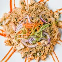 Coconut Lemongrass Noodles · Thai style noodles with tofu, red onions , peanuts & sriracha in coconut and peanut  butter ...