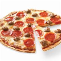Thin Crust Cheese Mountain Pizza (Baked) · Choose between Pepperoni, Sausage, Chicken Alfredo, BBQ Chicken and Sausage & Pepperoni