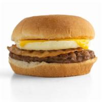Breakfast Burger · Burger patty, bacon, egg and cheese on a hamburger bun